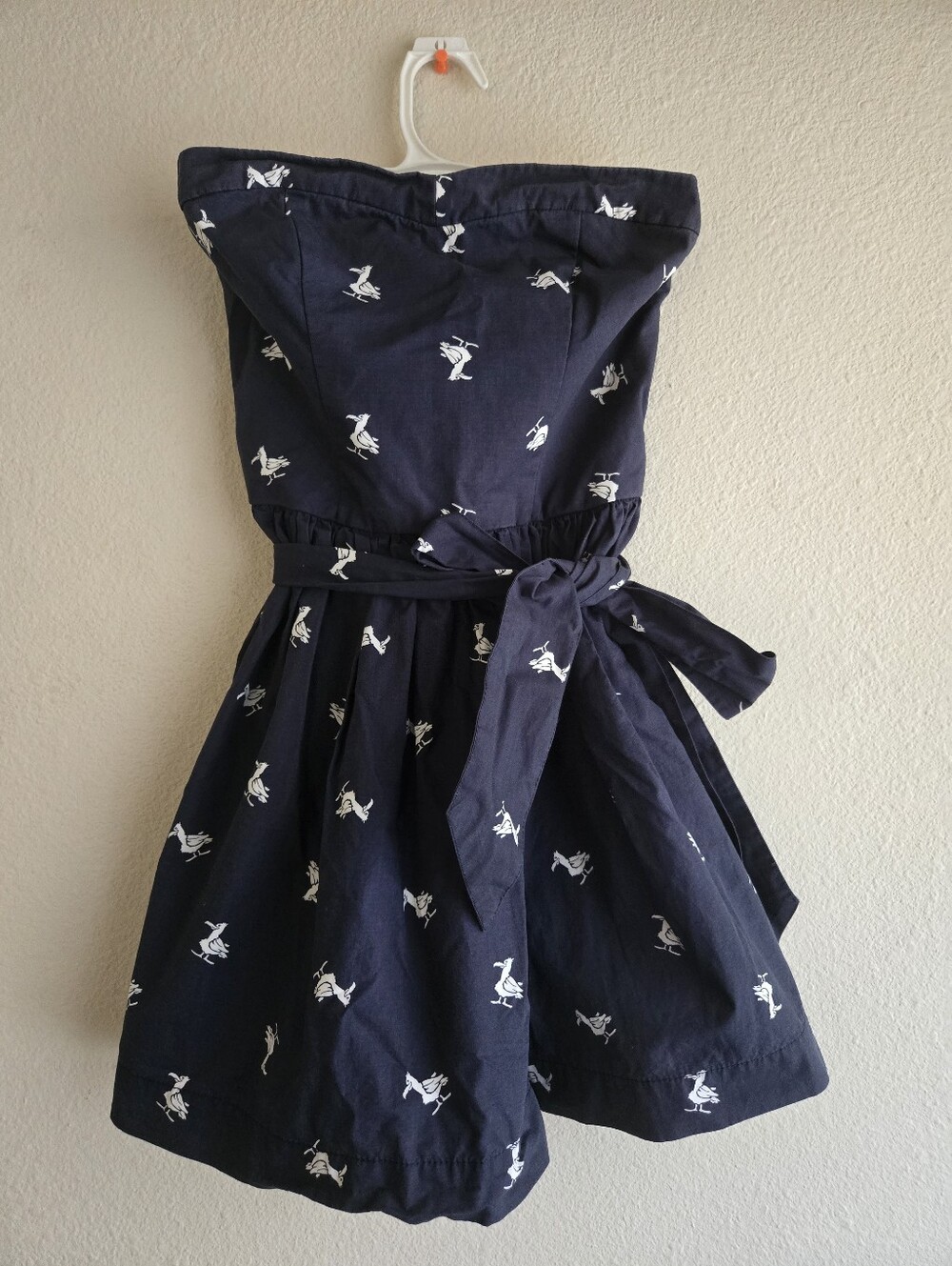 Hollister Navy Blue Strapless Dress with White Bird Print Size M